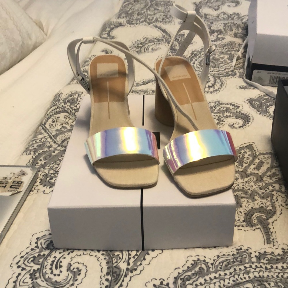 Silver iridescent dolce vita block heels